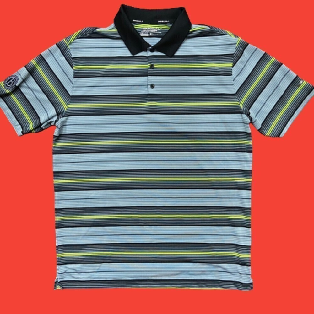 Nike Golf Brookstone Country Club Neon Volt 95 Striped Polo Shirt Men's Size L